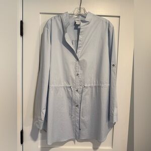 Airfield Light Blue Waist Tie Long Sleeve Button Down Shirt Jacket, Size 44/XXL